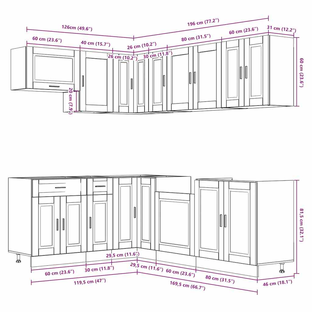 Set dulap de bucătărie 11 piese „Porto” stejar artizanal lemn