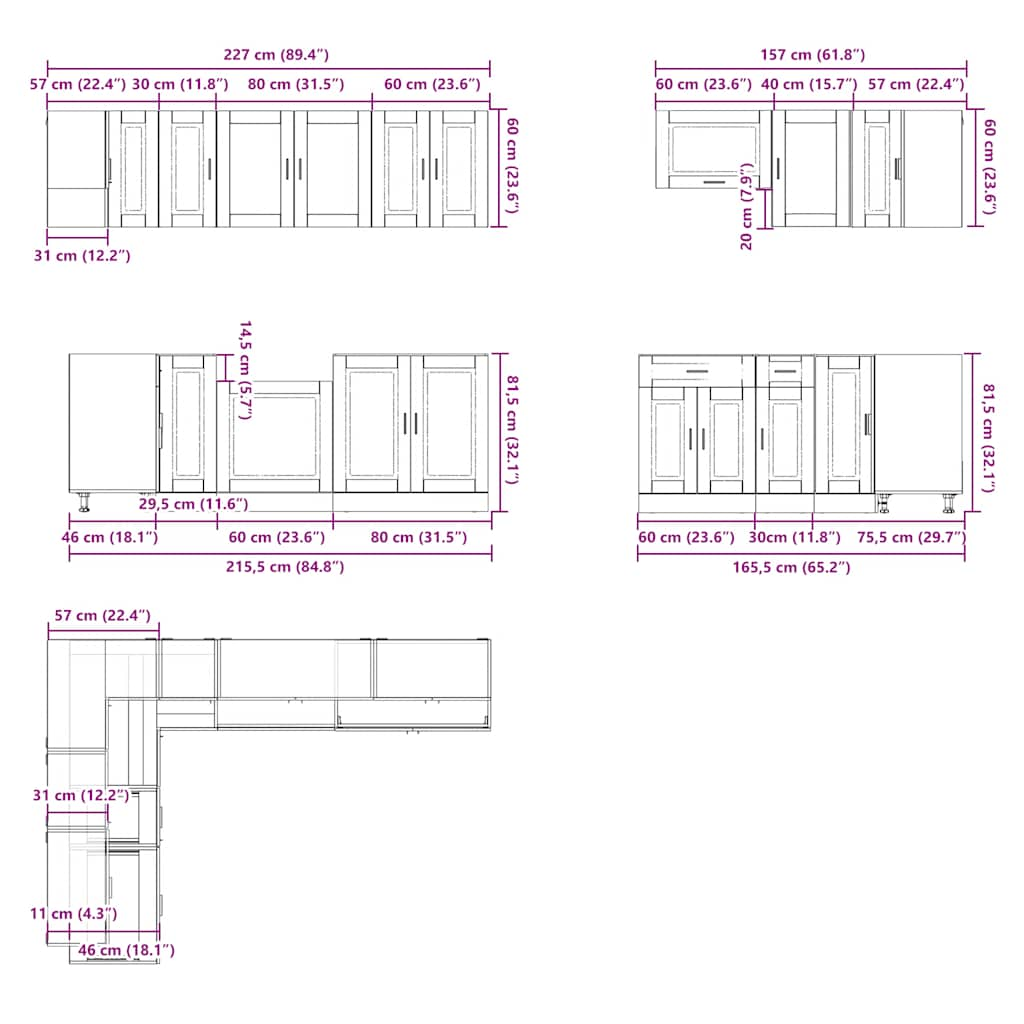 Set dulap de bucătărie 11 piese „Porto” stejar artizanal lemn