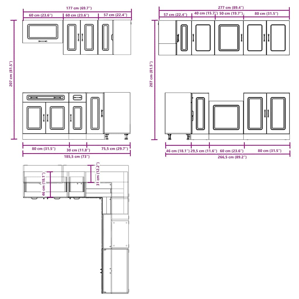 Set dulap de bucătărie 11 piese „Kalmar” stejar artizanal lemn