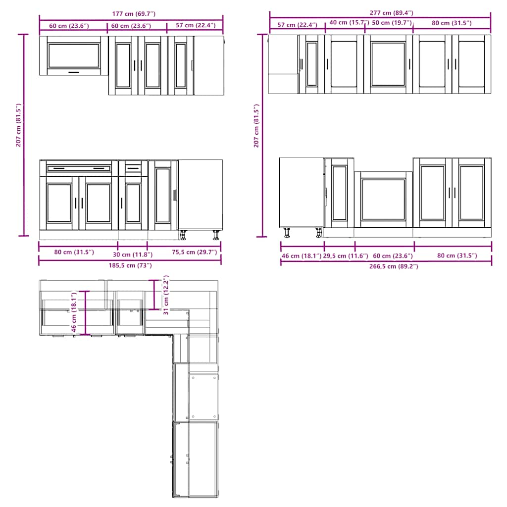 Set dulap de bucătărie 11 piese „Porto” lemn negru prelucrat