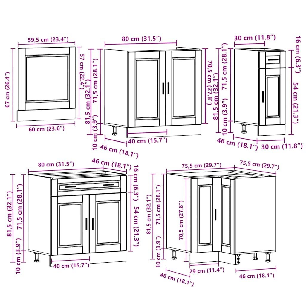 Set dulap de bucătărie 11 piese „Porto” lemn negru prelucrat