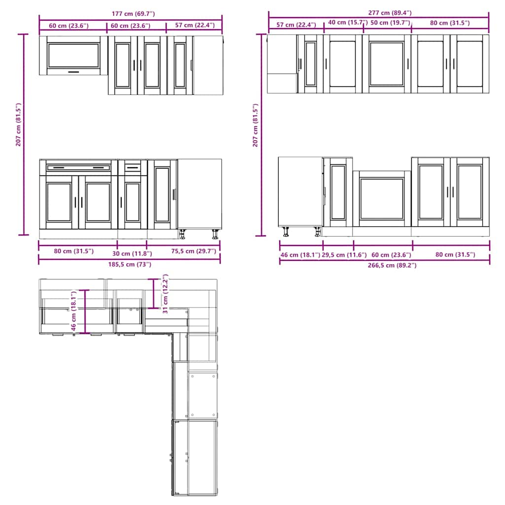 Set dulapuri de bucătărie 11 piese „Porto” gri beton Lemn