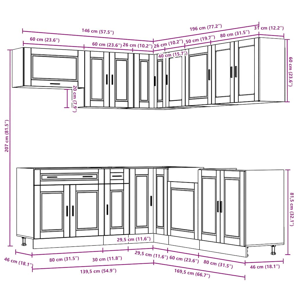 Set dulapuri de bucătărie 11 piese „Porto” gri beton Lemn