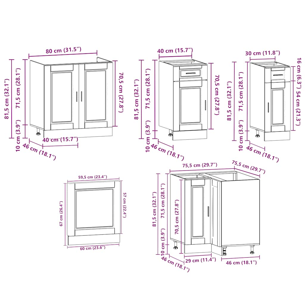 Set dulap de bucătărie 11 piese „Porto” lemn negru prelucrat