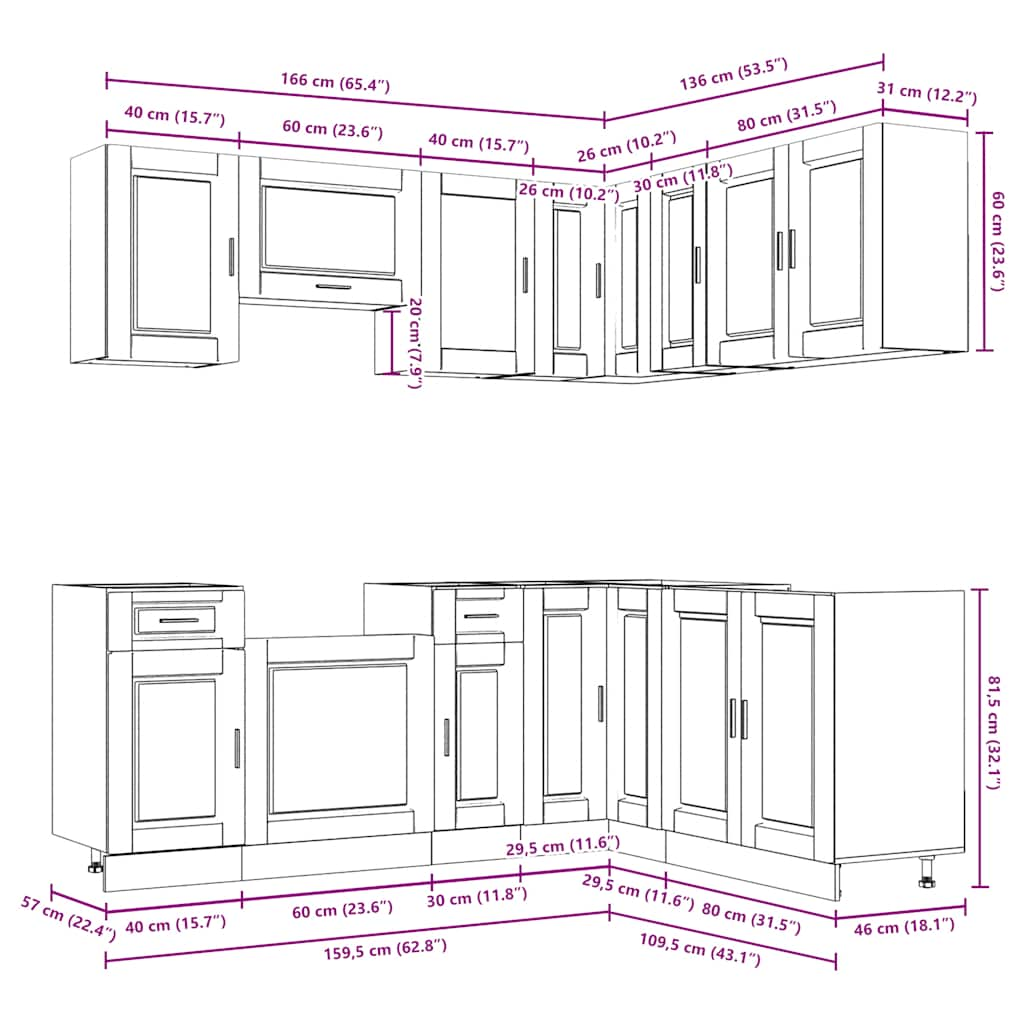 Set dulapuri de bucătărie 11 piese „Porto” gri beton Lemn