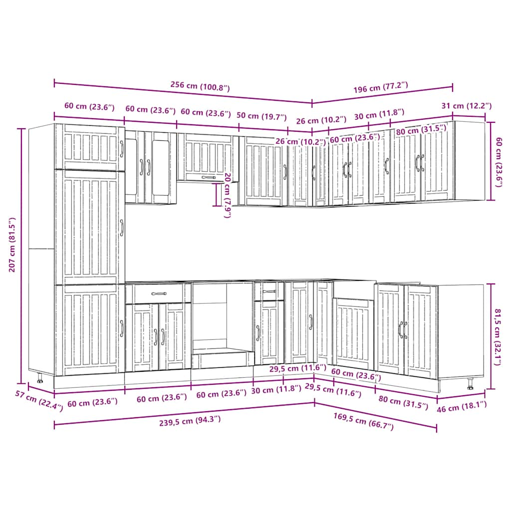 Set dulapuri de bucătărie 14 piese „Lucca” gri beton Lemn