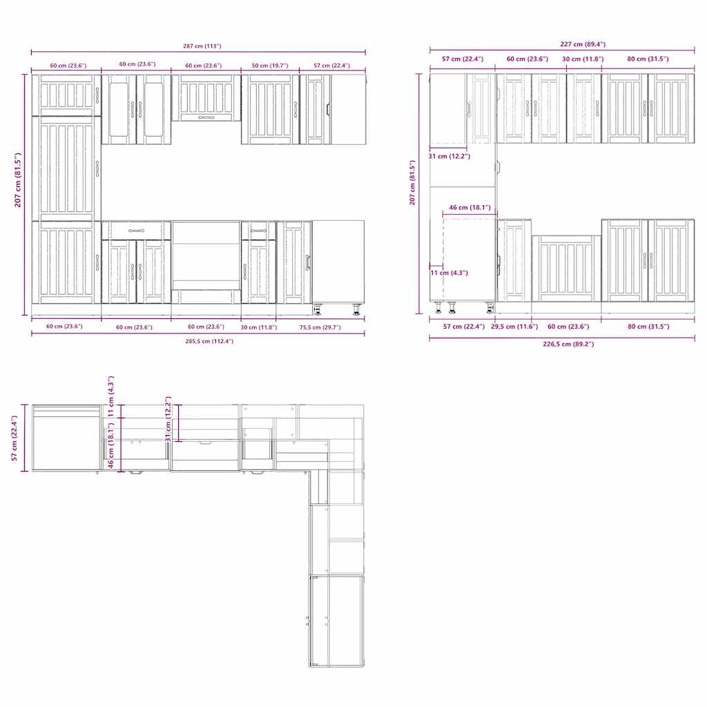 Set dulap de bucătărie din 14 piese „Lucca” stejar afumat Lemn