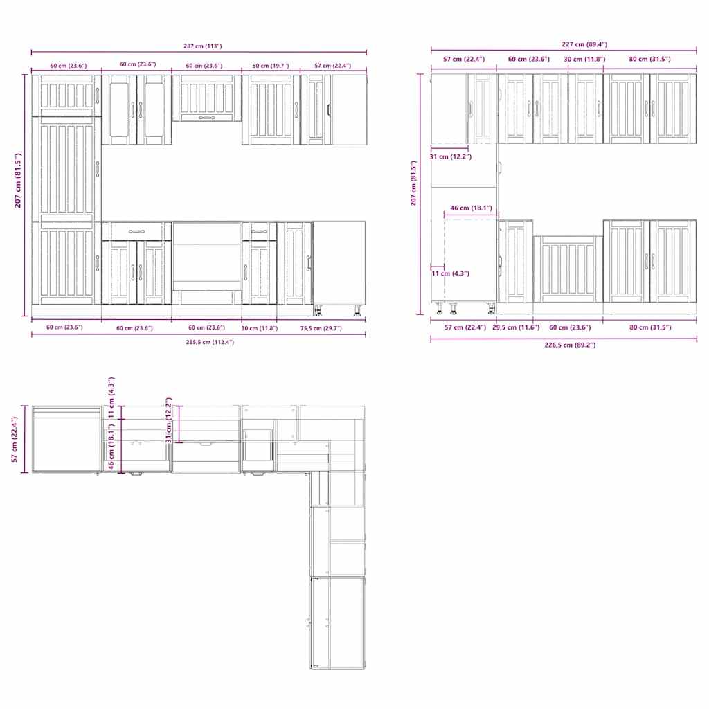 Set dulap de bucătărie 14 piese „Lucca” stejar artizanal lemn