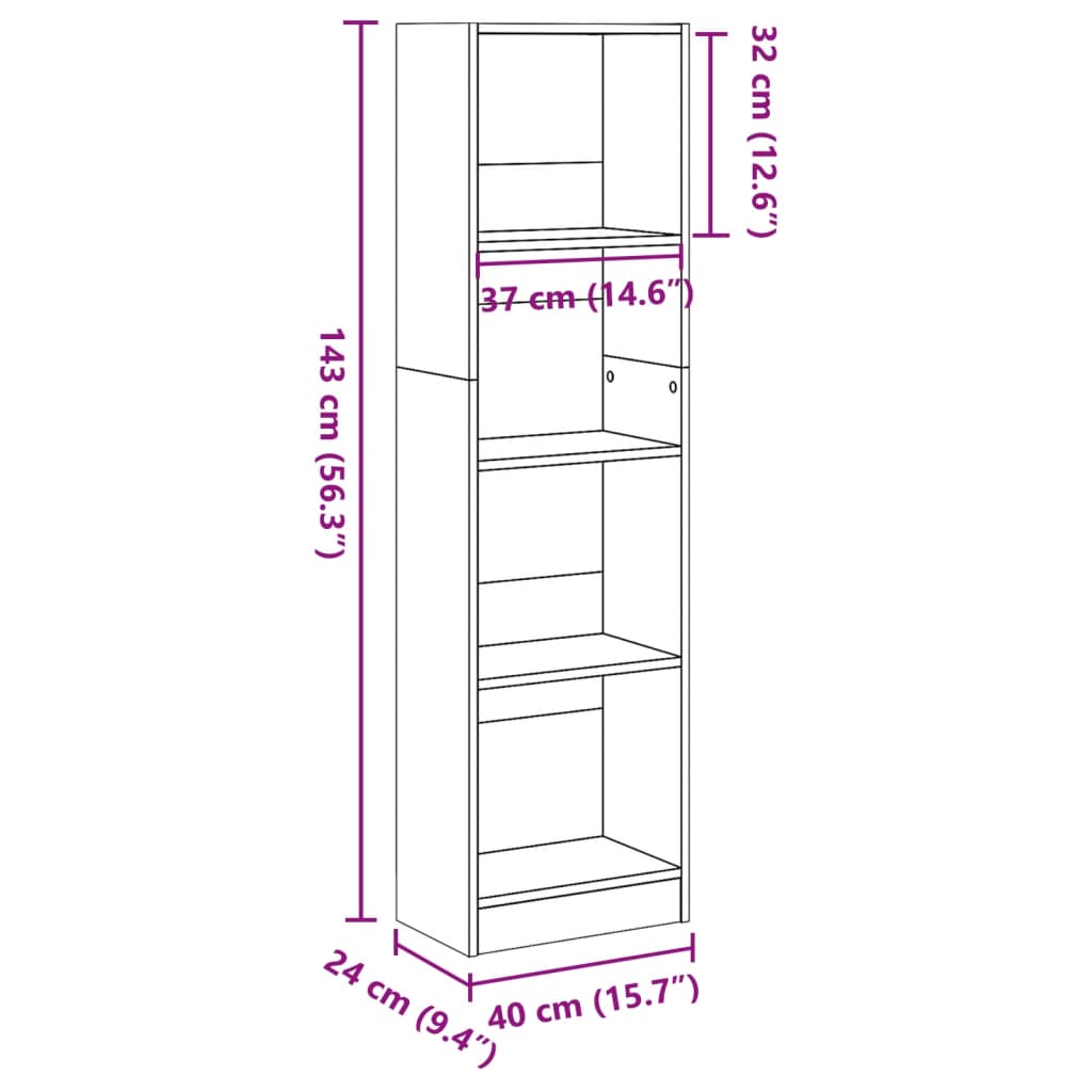 Bibliotecă, alb, 40x24x143 cm, lemn prelucrat