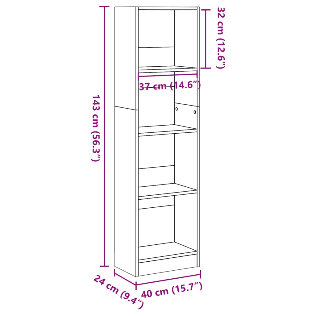 Bibliotecă, gri beton, 40x24x143 cm, lemn prelucrat