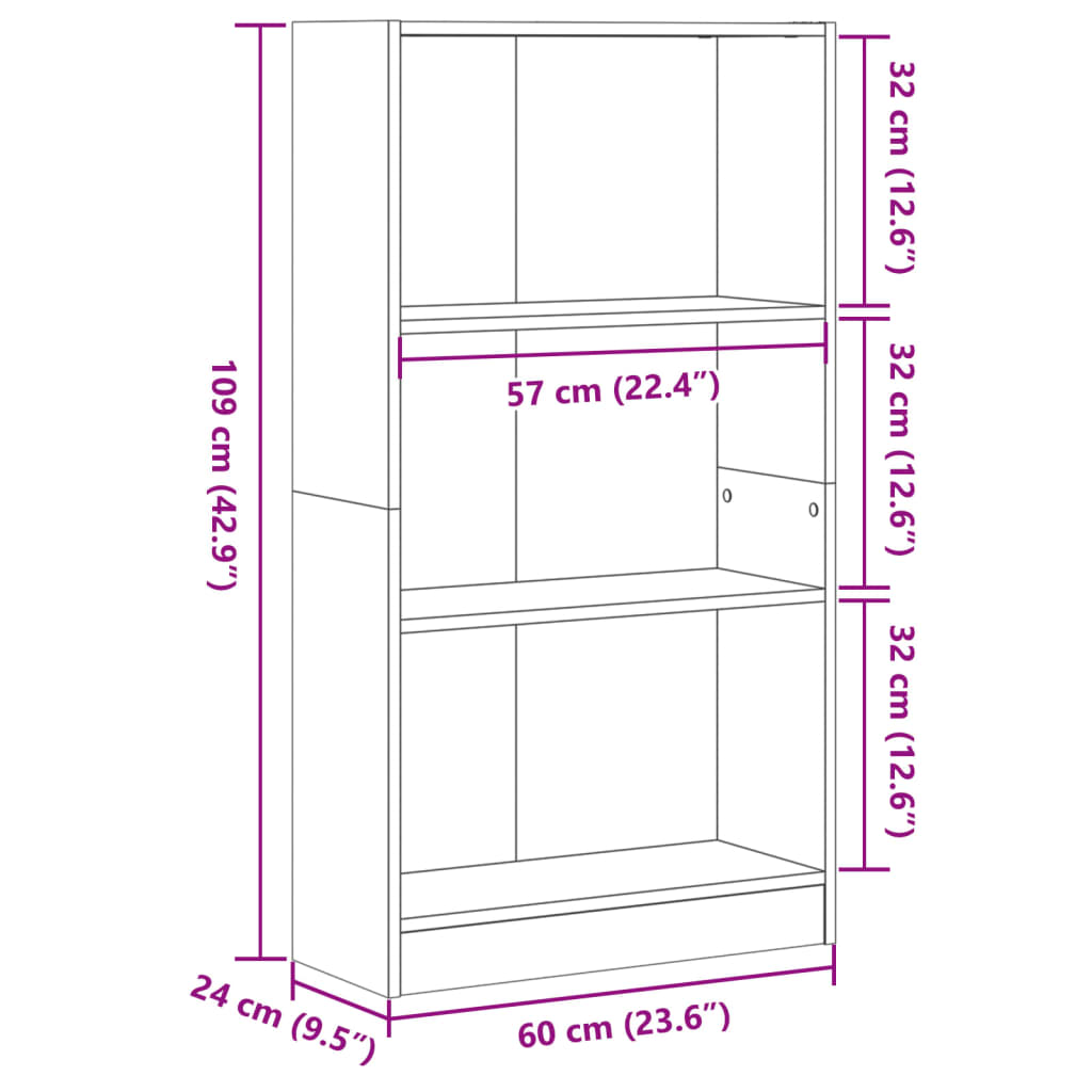 Bibliotecă, alb, 60x24x109 cm, lemn prelucrat