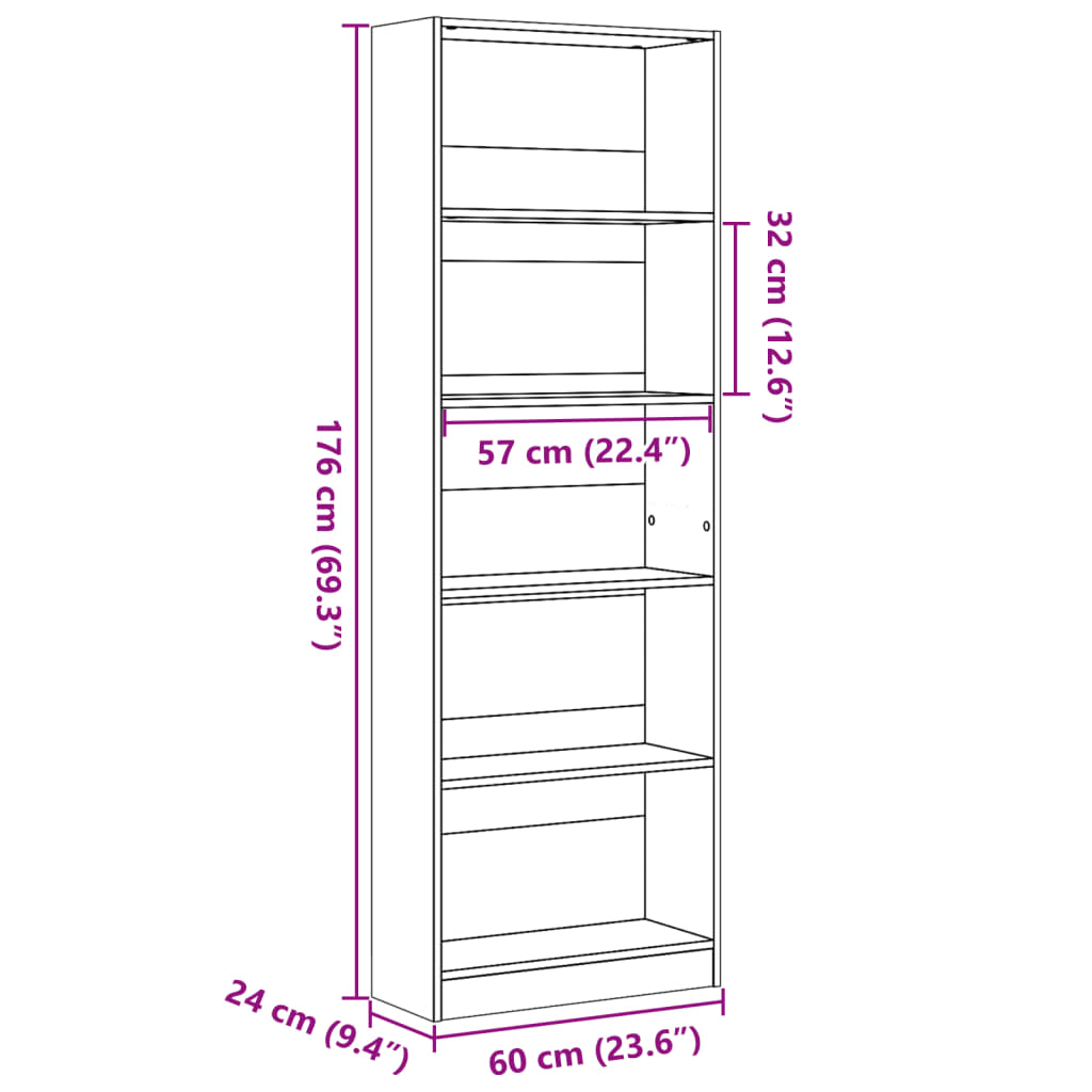 Bibliotecă, stejar maro, 60x24x176 cm, lemn prelucrat