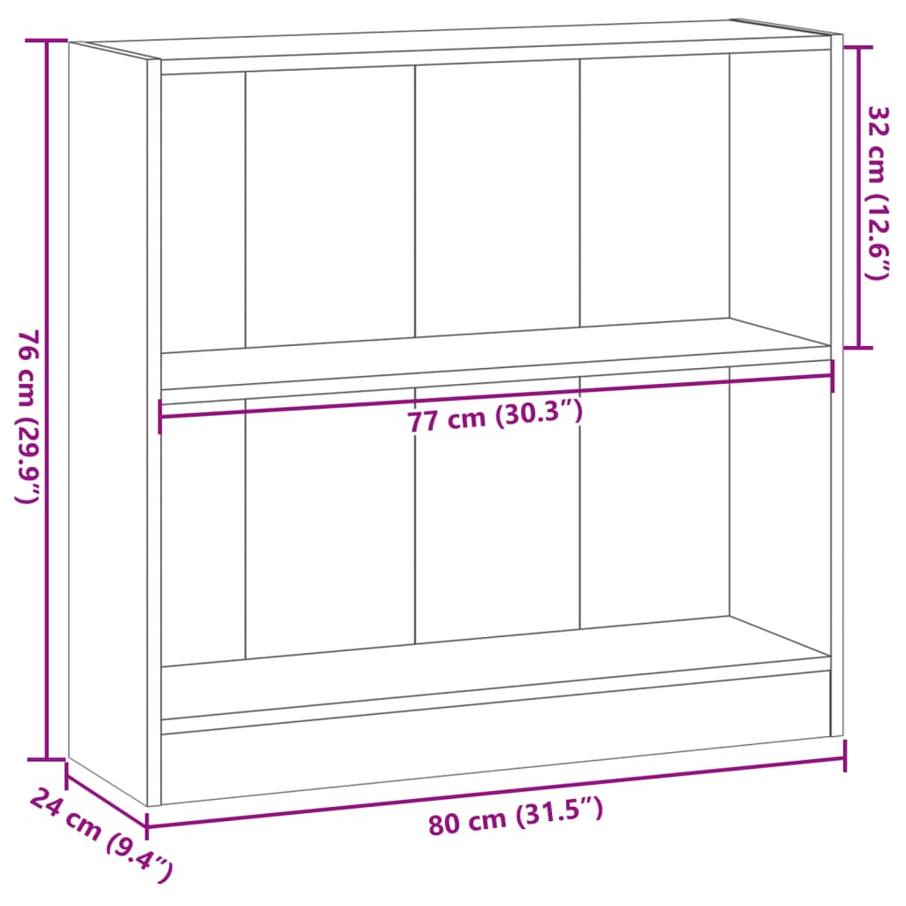 Bibliotecă, gri sonoma, 80x24x76 cm, lemn prelucrat