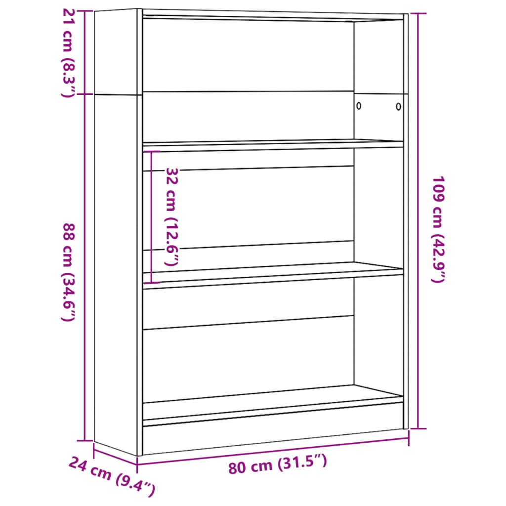 Bibliotecă, negru, 80x24x109 cm, lemn prelucrat