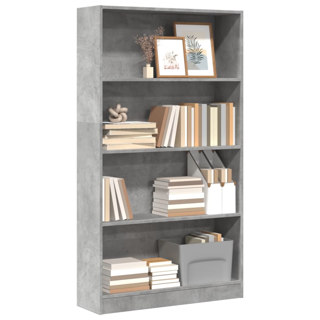 Bibliotecă, gri beton, 80x24x143 cm, lemn prelucrat