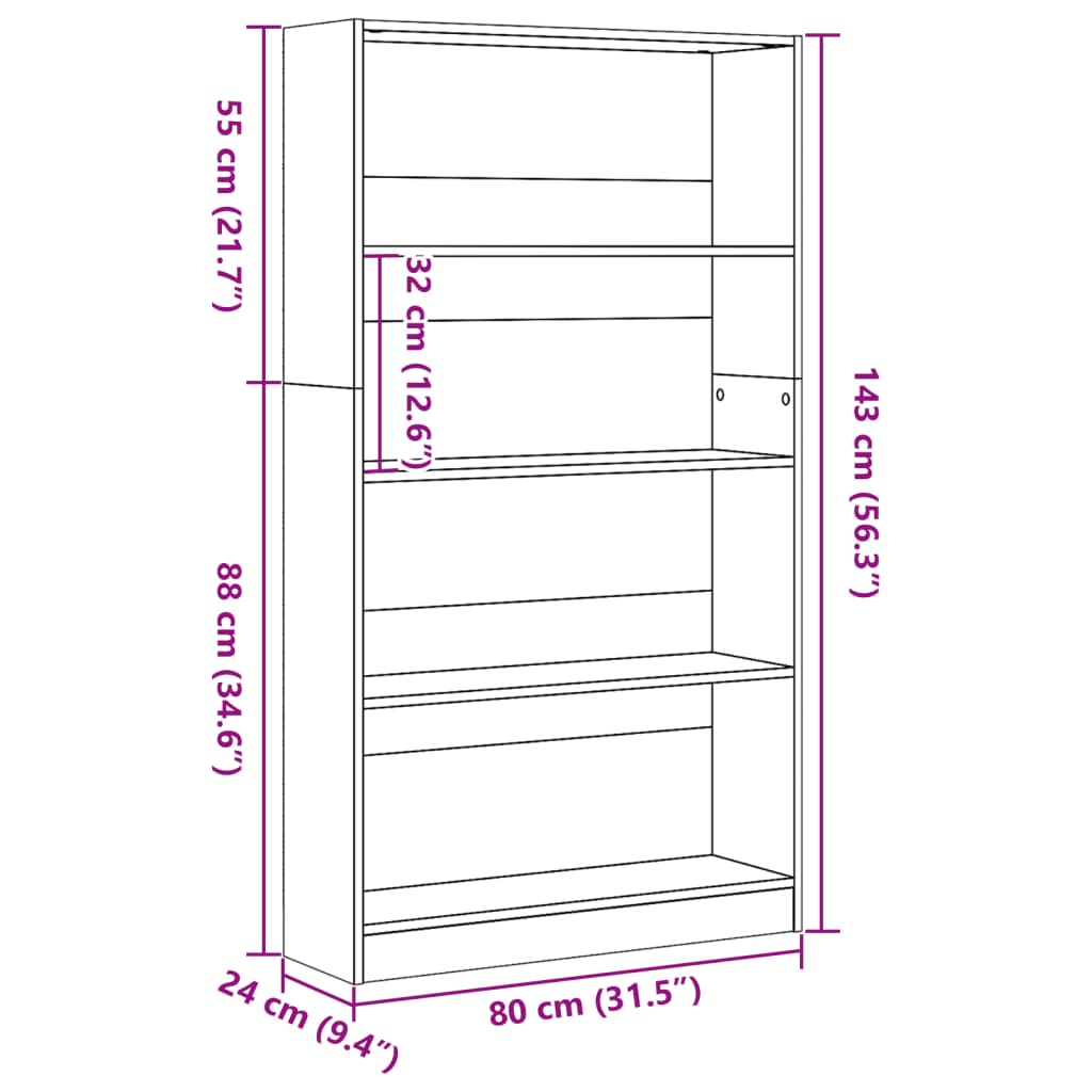 Bibliotecă, gri sonoma, 80x24x143 cm, lemn prelucrat