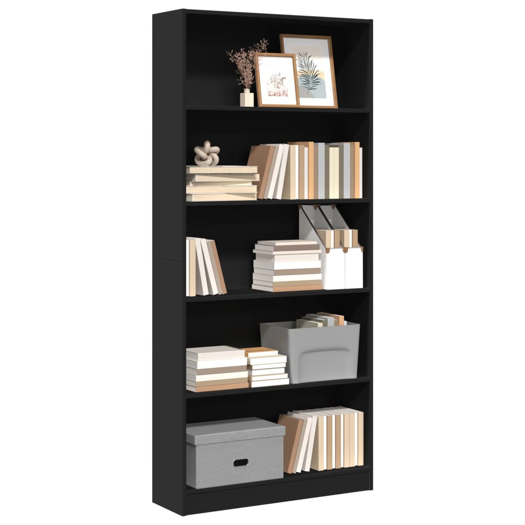 Bibliotecă, negru, 80x24x176 cm, lemn prelucrat