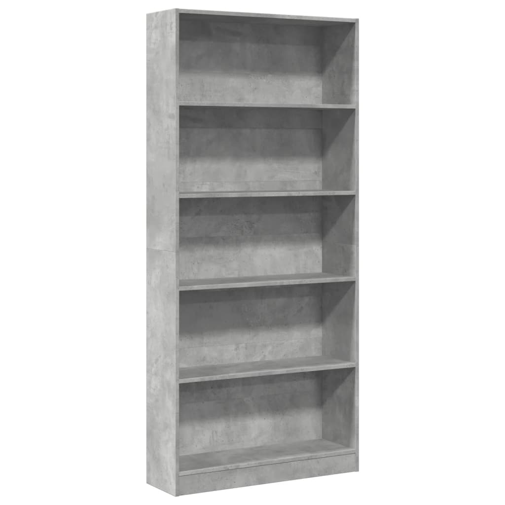 Bibliotecă, gri beton, 80x24x176 cm, lemn prelucrat