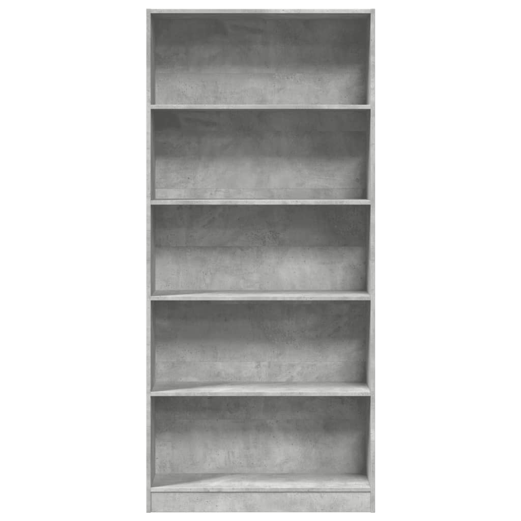 Bibliotecă, gri beton, 80x24x176 cm, lemn prelucrat