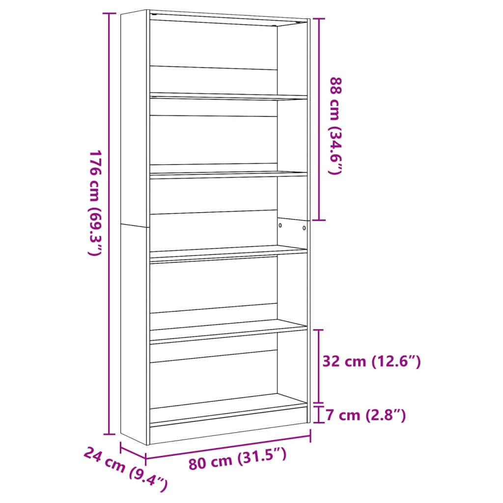 Bibliotecă, stejar artizanal, 80x24x176 cm, lemn prelucrat