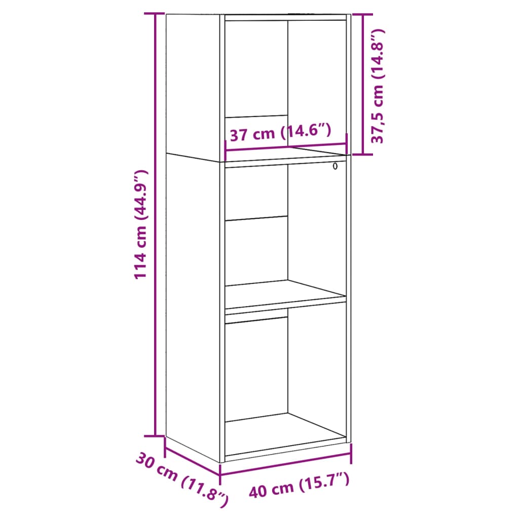 Bibliotecă, alb, 40x30x114 cm, lemn prelucrat