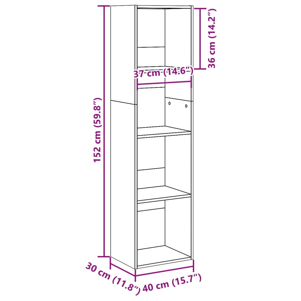 Bibliotecă, negru, 40x30x152 cm, lemn prelucrat