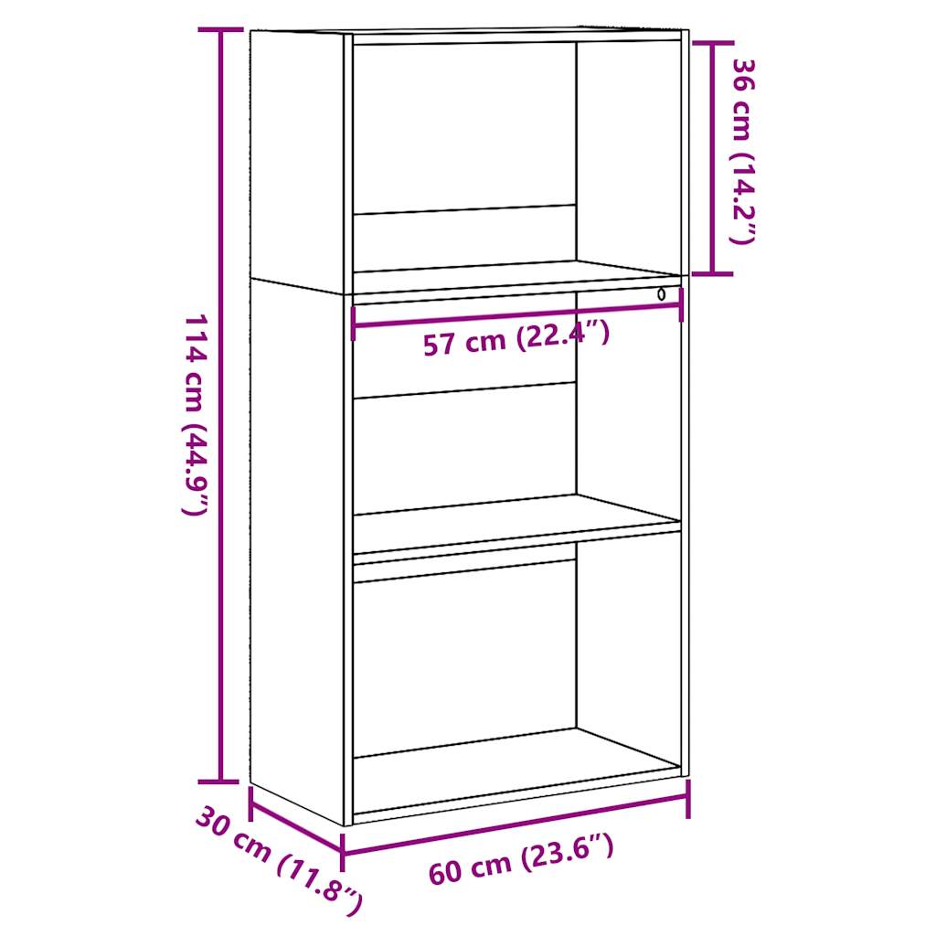 Bibliotecă, gri sonoma, 60x30x114 cm, lemn prelucrat