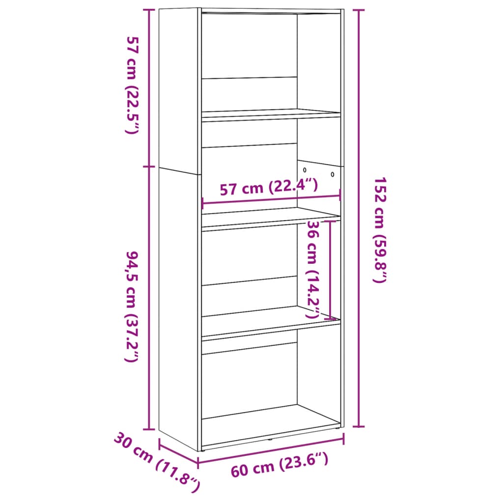 Bibliotecă, alb, 60x30x152 cm, lemn prelucrat