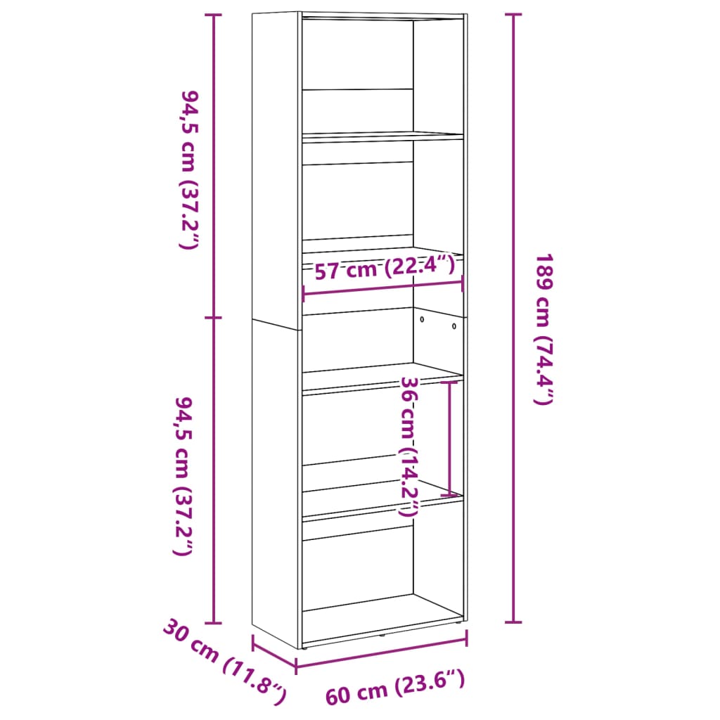 Bibliotecă, alb, 60x30x189 cm, lemn prelucrat