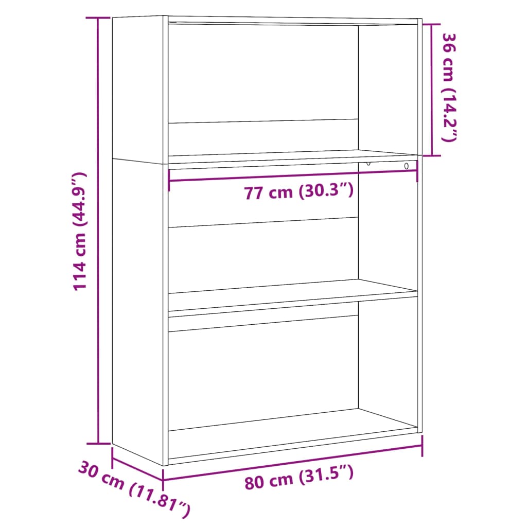 Bibliotecă, negru, 80x30x114 cm, lemn prelucrat