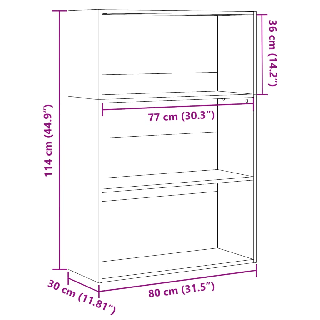 Bibliotecă, gri beton, 80x30x114 cm, lemn prelucrat