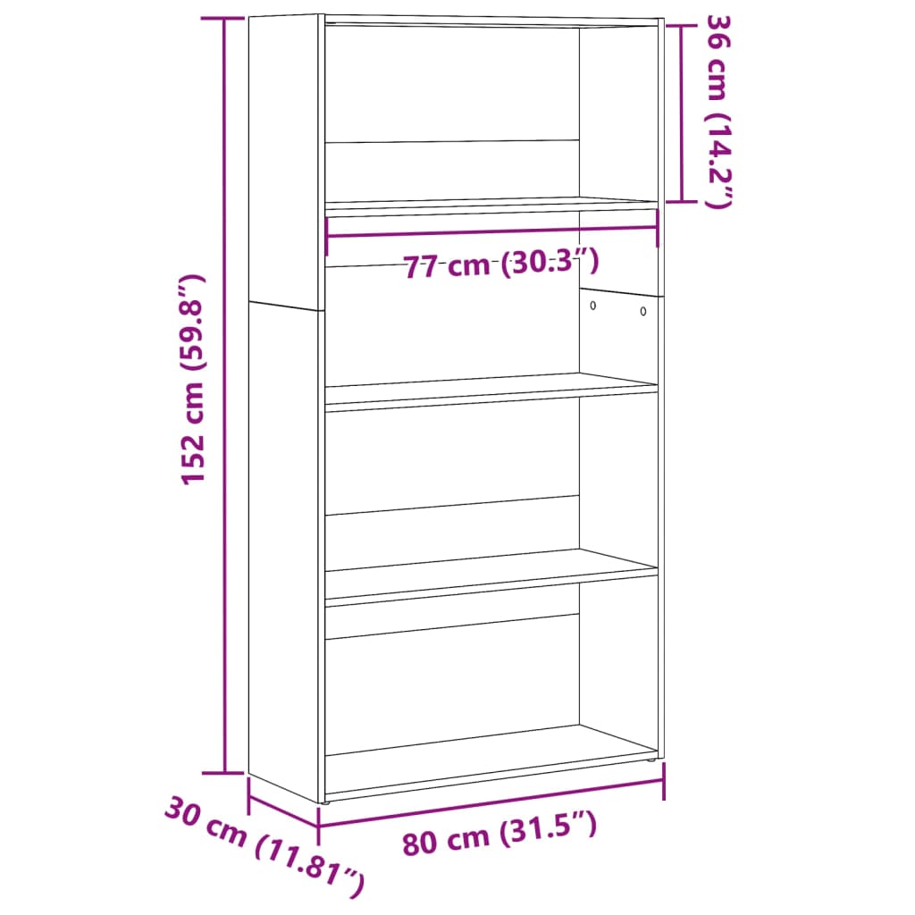 Bibliotecă, gri beton, 80x30x152 cm, lemn prelucrat