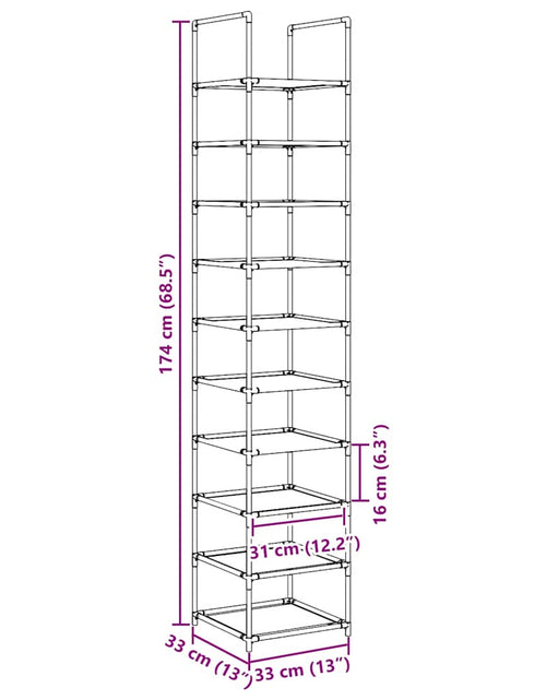 Загрузите изображение в средство просмотра галереи, Suport pantofi 10 niveluri negru 33x33x174 cm țesătură nețesă

