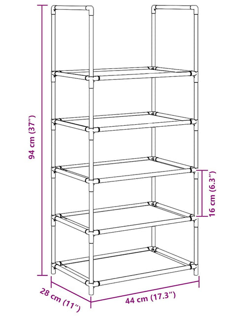 Загрузите изображение в средство просмотра галереи, Suport pantofi 5 niveluri, negru, 44x28x94 cm, țesătură nețesă
