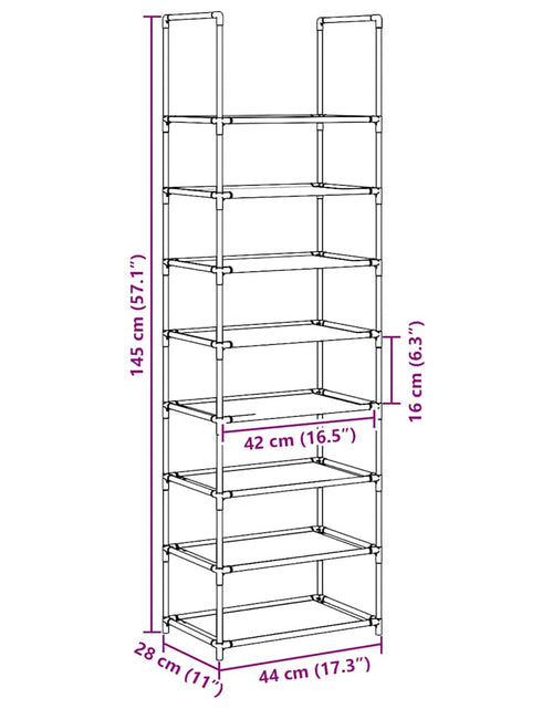 Загрузите изображение в средство просмотра галереи, Suport pantofi 8 niveluri, negru, 44x28x145 cm, țesătură nețesă
