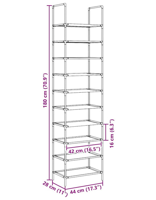 Загрузите изображение в средство просмотра галереи, Suport pantofi 10 niveluri negru 44x28x180 cm țesătură nețesă
