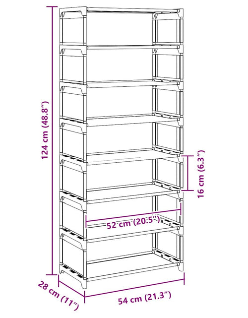 Загрузите изображение в средство просмотра галереи, Suport pantofi cu 8 niveluri, gri 54x28x124 cm, nețesut
