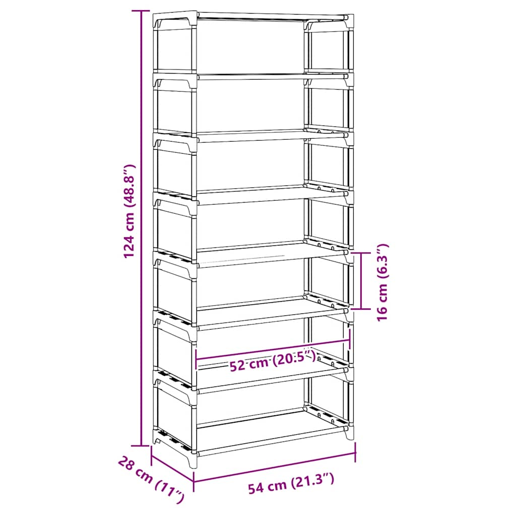 Suport pantofi cu 8 niveluri, gri 54x28x124 cm, nețesut