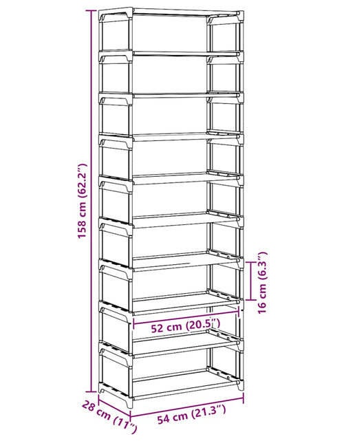 Загрузите изображение в средство просмотра галереи, Suport pantofi 10 niveluri gri 54x28x158 cm țesătură nețesă
