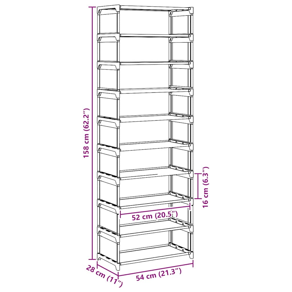 Suport pantofi 10 niveluri gri 54x28x158 cm țesătură nețesă