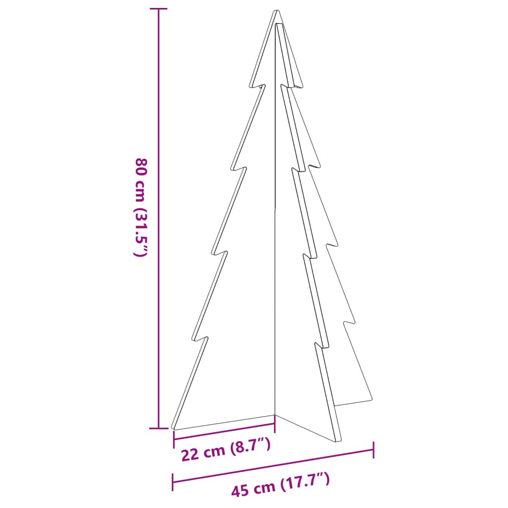 Brad de Crăciun din lemn decorativ, 80 cm, lemn de pin masiv