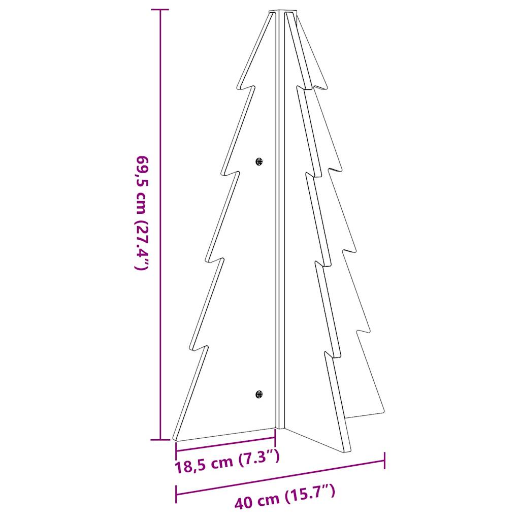 Brad de Crăciun decorativ, alb, 69,5 cm, lemn de pin masiv