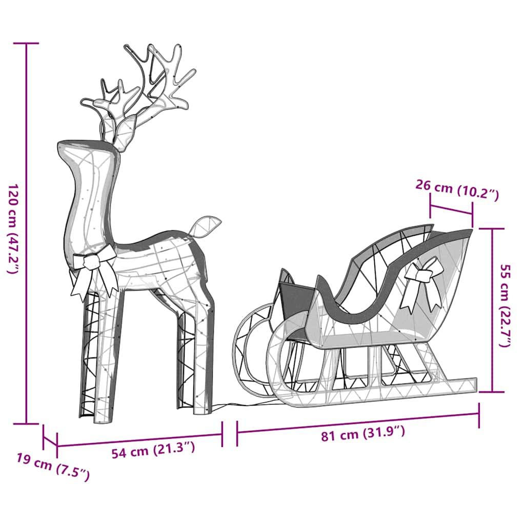 Decoratune de Crăciun Ren și Sanie 100 LED-uri Alb Rece