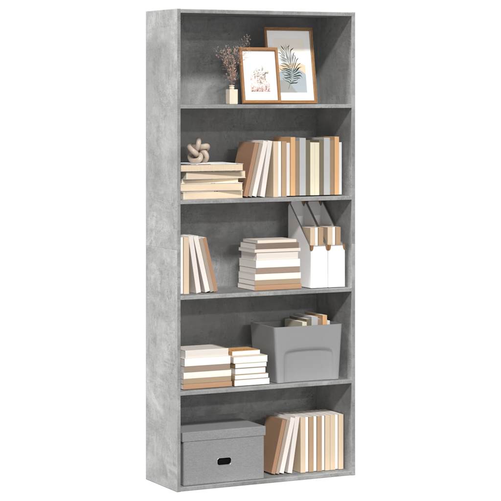 Bibliotecă, gri beton, 80x30x189 cm, lemn prelucrat