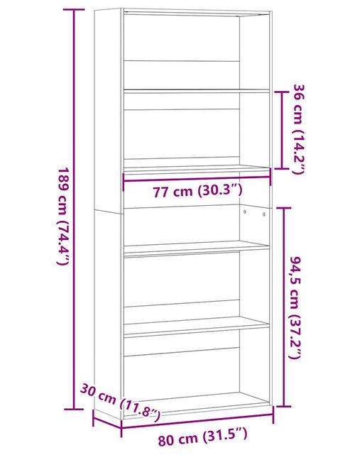 Загрузите изображение в средство просмотра галереи, Bibliotecă, stejar fumuriu, 80x30x189 cm, lemn prelucrat
