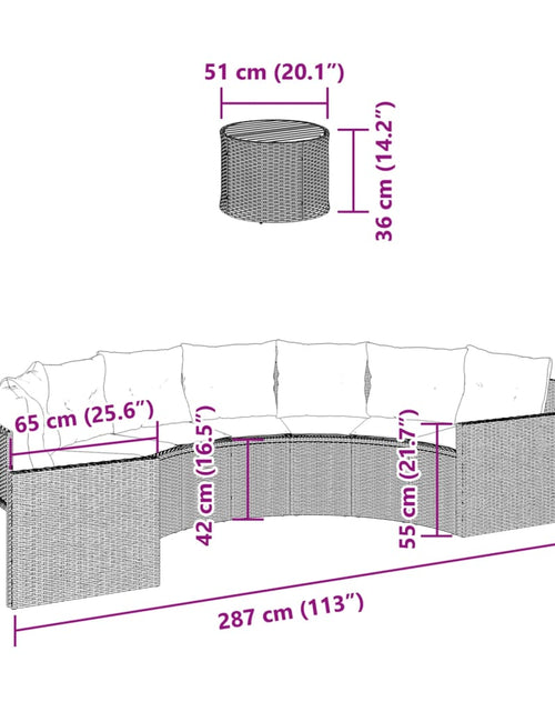 Загрузите изображение в средство просмотра галереи, Canapea de grădină cu perne, semi-rotundă, negru, poliratan
