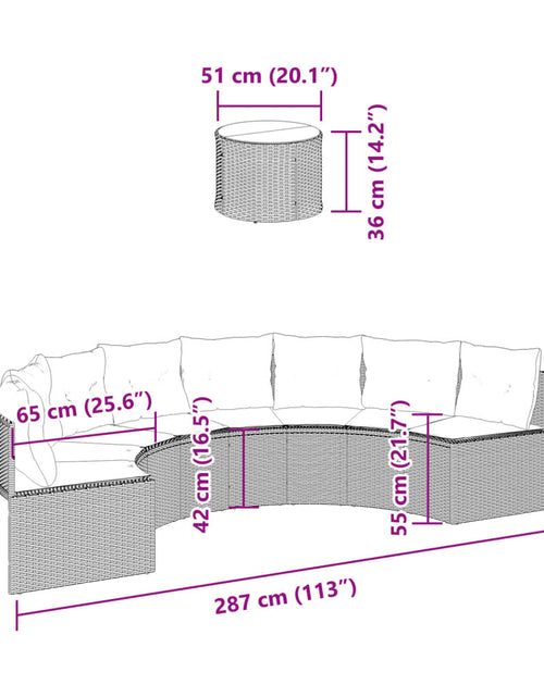 Загрузите изображение в средство просмотра галереи, Canapea de grădină cu perne, semi-rotundă, gri, poliratan
