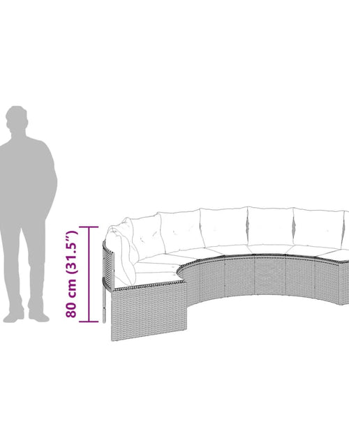 Загрузите изображение в средство просмотра галереи, Canapea de grădină cu masă/perne, semi-rotundă, bej, poliratan
