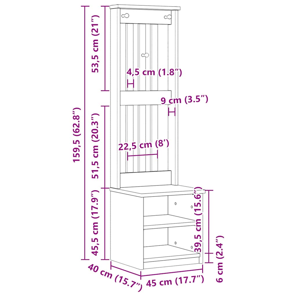 Arborele „SANDENS” alb 45x40x159,5 cm lemn masiv de pin