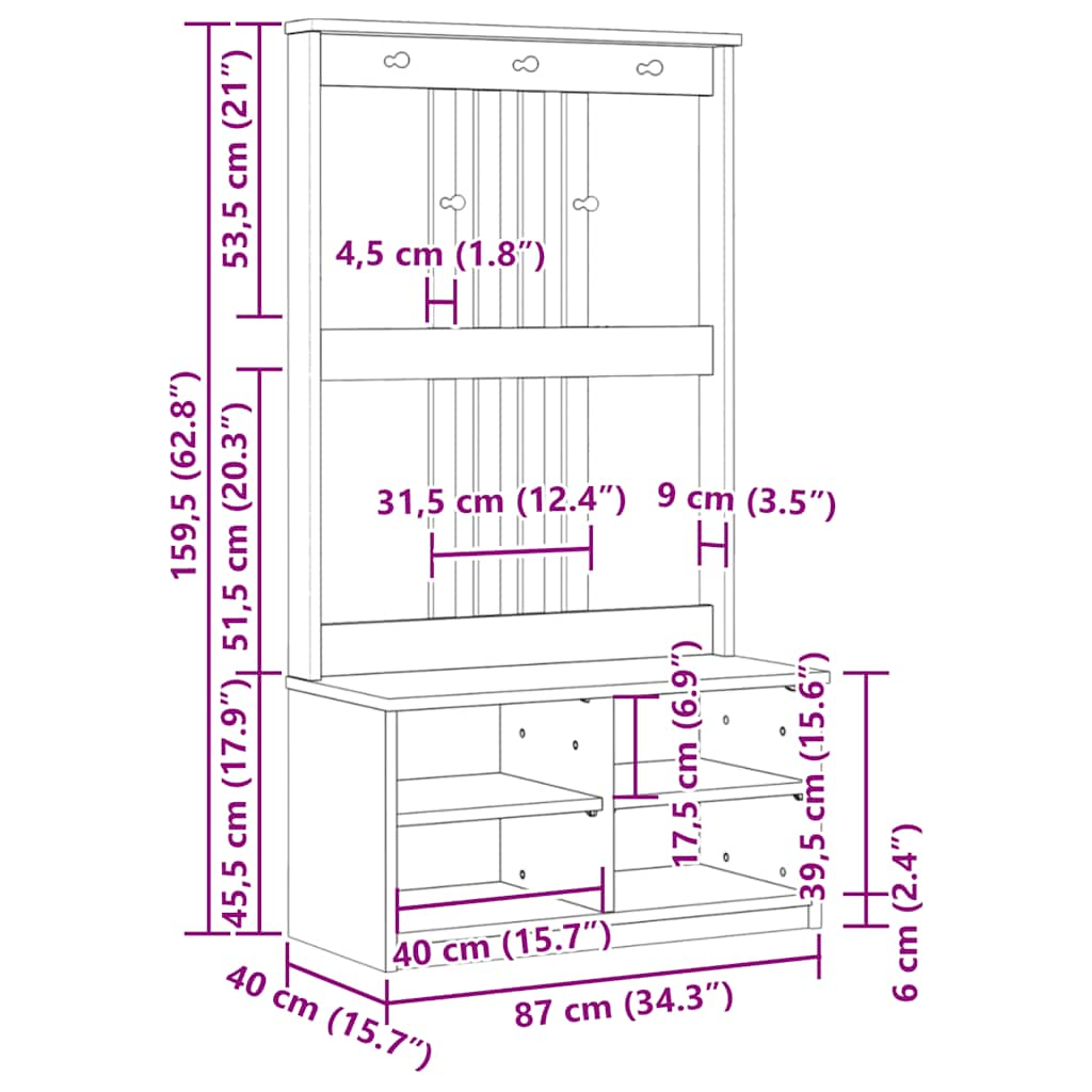 Arborele „SANDENS” 87x40x159,5 cm din lemn masiv de pin